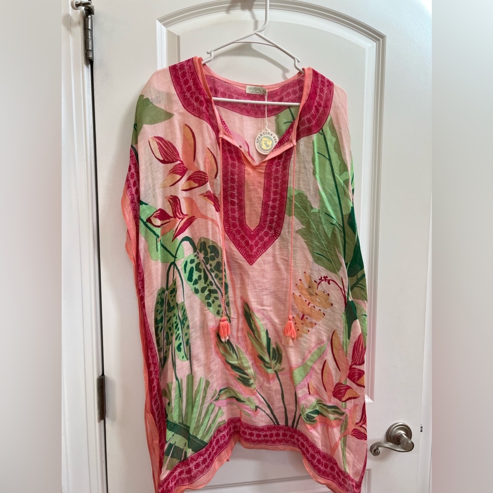 NWT Spartina 449 swim cover up caftan in tropic flamingo.  One size